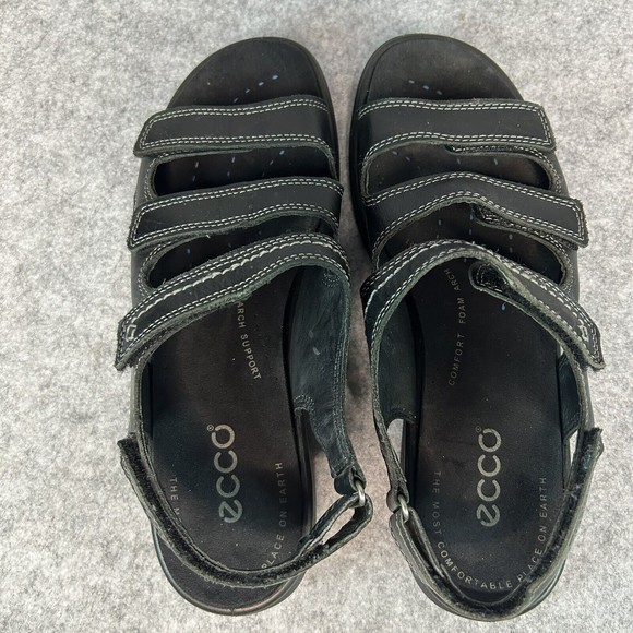 Ecco Women's Babett 3 Strap Leather Comfort Sandals Black Hook & Loop Size 8.5 - Picture 5 of 10